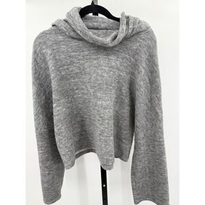 FP Movement Size Small Gray Cowl Neck Hooded Dolman Sleeve Cropped Sweater Top